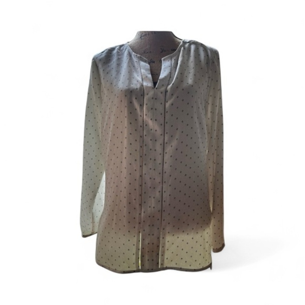 White Long Sleeve Blouse with Black Dots